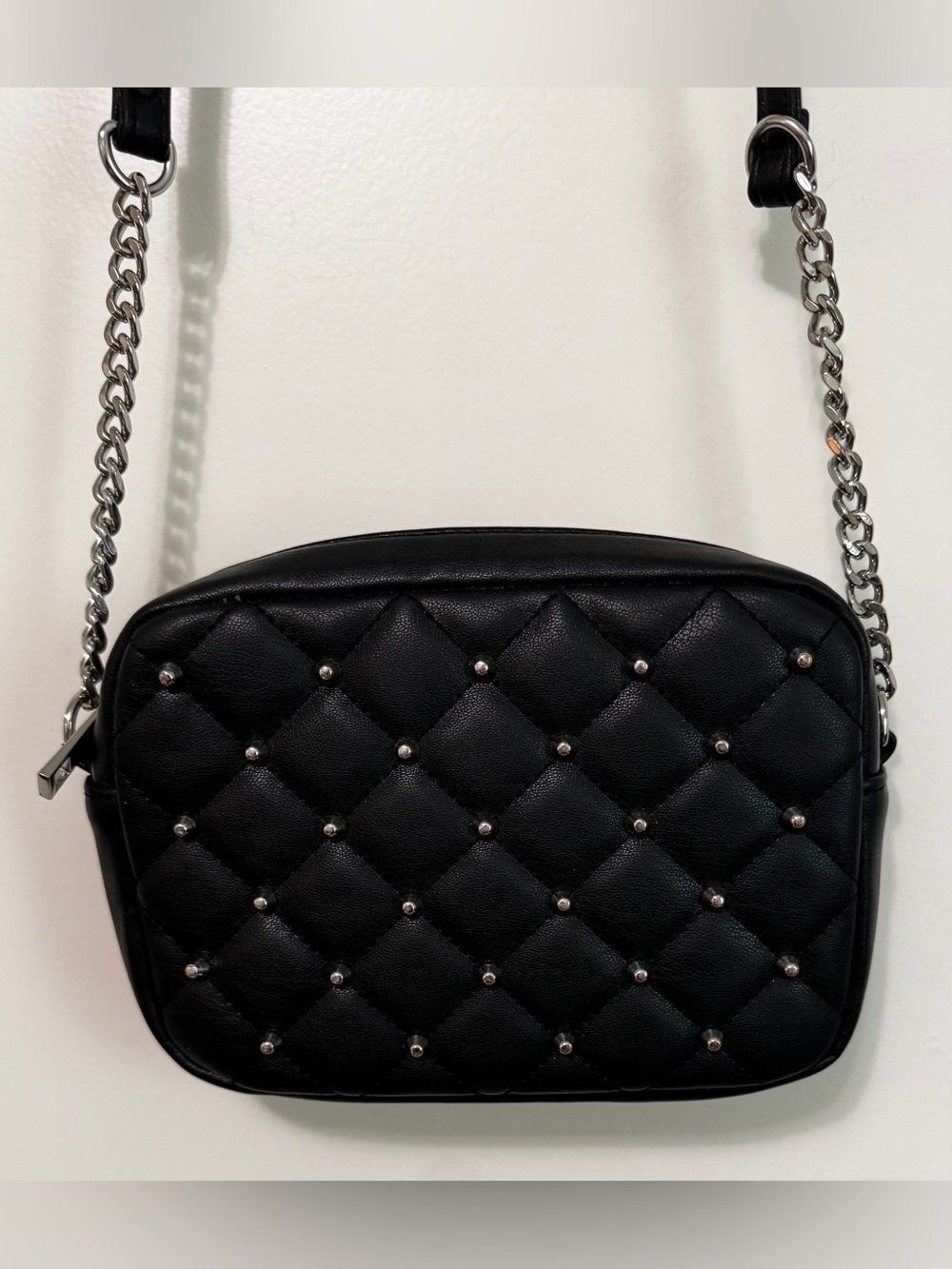 Rebecca Minkoff Quilted Studded Camera Crossbody Bag Black Silver Hardware - Picture 5 of 10